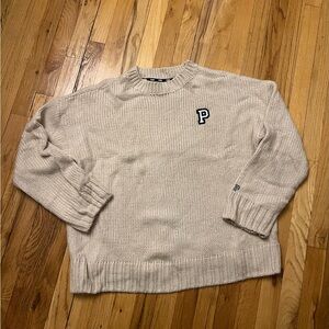 Victoria's Secret Women's Cream Crewneck Sweater with P Logo